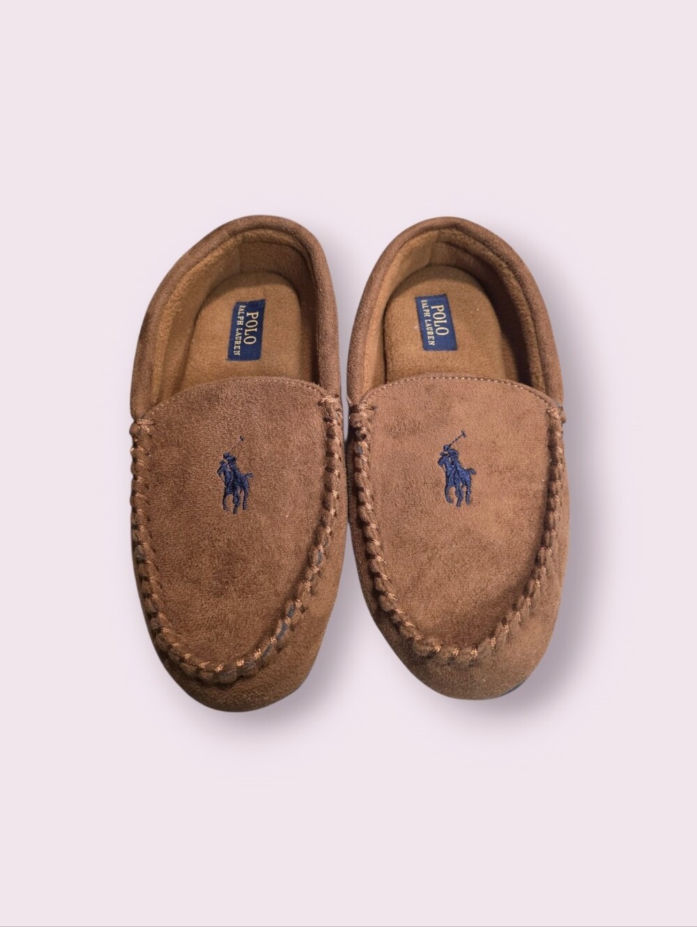 Vintage 2004 Polo Ralph Lauren Dezi Slipper Men 8 Brown Faux Fur Lined Moccasin